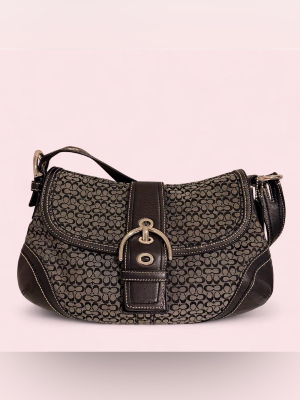 Coach Soho Signature Jacquard Canvas Buckle Shoulder Bag - Y2K - Black/Grey - Picture 2 of 7